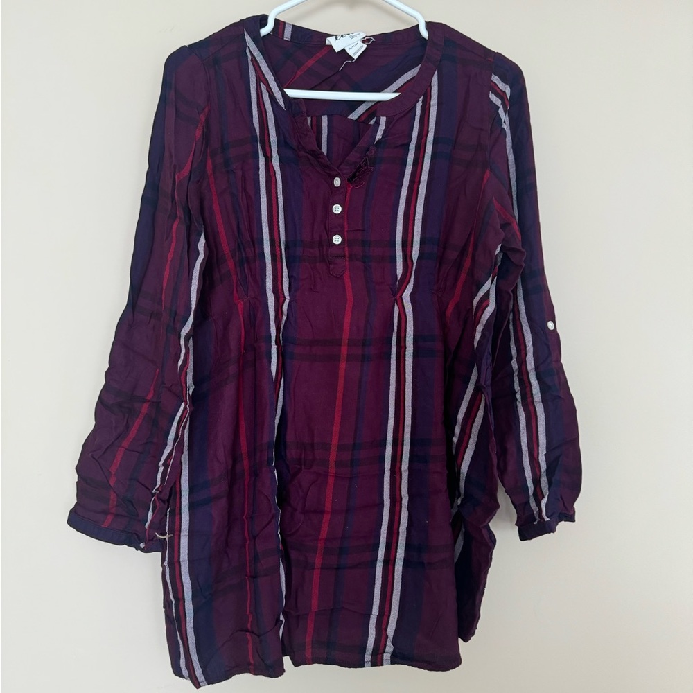 FREE! Tartan plaid long sleeve shirt with rollup sleeves.